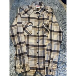 Wrangler Western Plaid Flannel Shirt Beige Brown Long Sleeve Snap Front Size S
